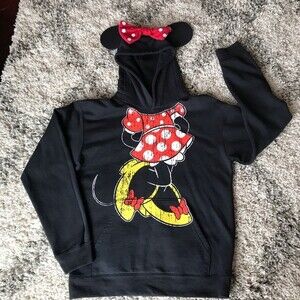 Disney black sweatshirt Parks girls  Minnie mouse pull over ear hoodie size XL